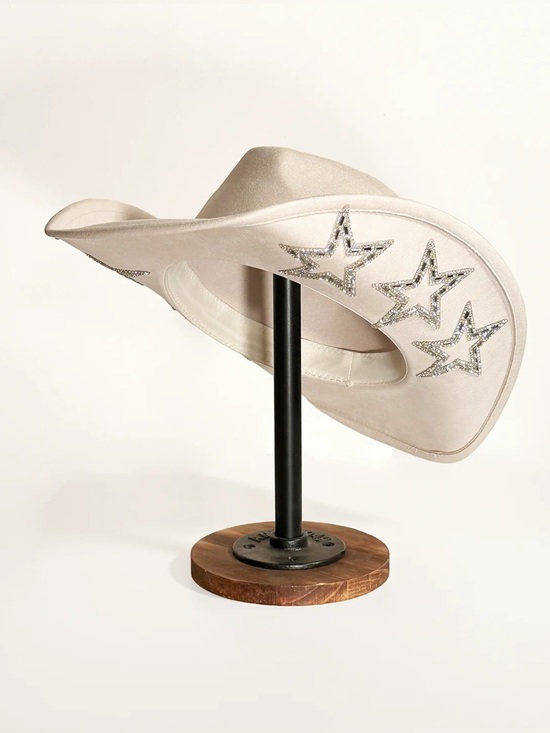 Buckle Accessories - Buckle Cream Star Embellished Cowboy Hat